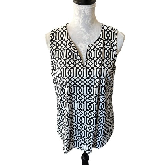 Lulu-B Womens Sleeveless V Neck Top Athletic Stretchy UPF 50+ Medium Black White - Picture 1 of 5